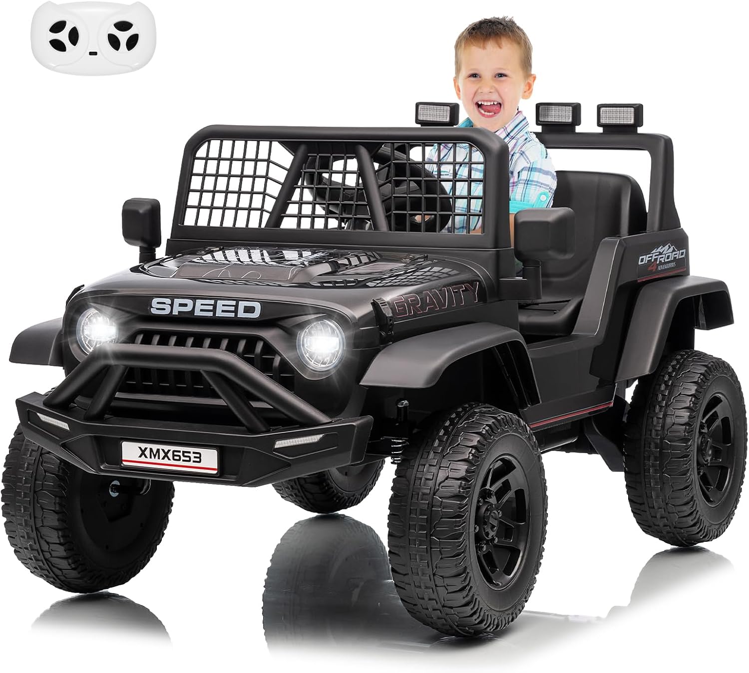 12V Kids Ride on Car Truck, Kids Electric Vehicles Car Ride on Toy Extra Wide Seat and Legroom for Toddlers with Remote Control, 3 Speeds, LED Light, Music, USB for Children 3-6 Years, Black