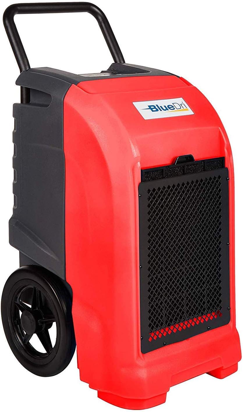 BlueDri BD-BD-76-RD - 76 AHAM/150 Saturation PPD Industrial Commercial Grade Water Damage Large Dehumidifier for Home and Basements, Red