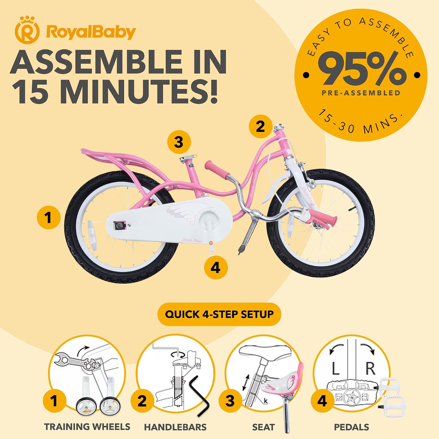 Royalbaby Princess Girls Kids Bike 12 14 16 18 20 Inch Children Bicycle with Basket for Age 3-12 Years