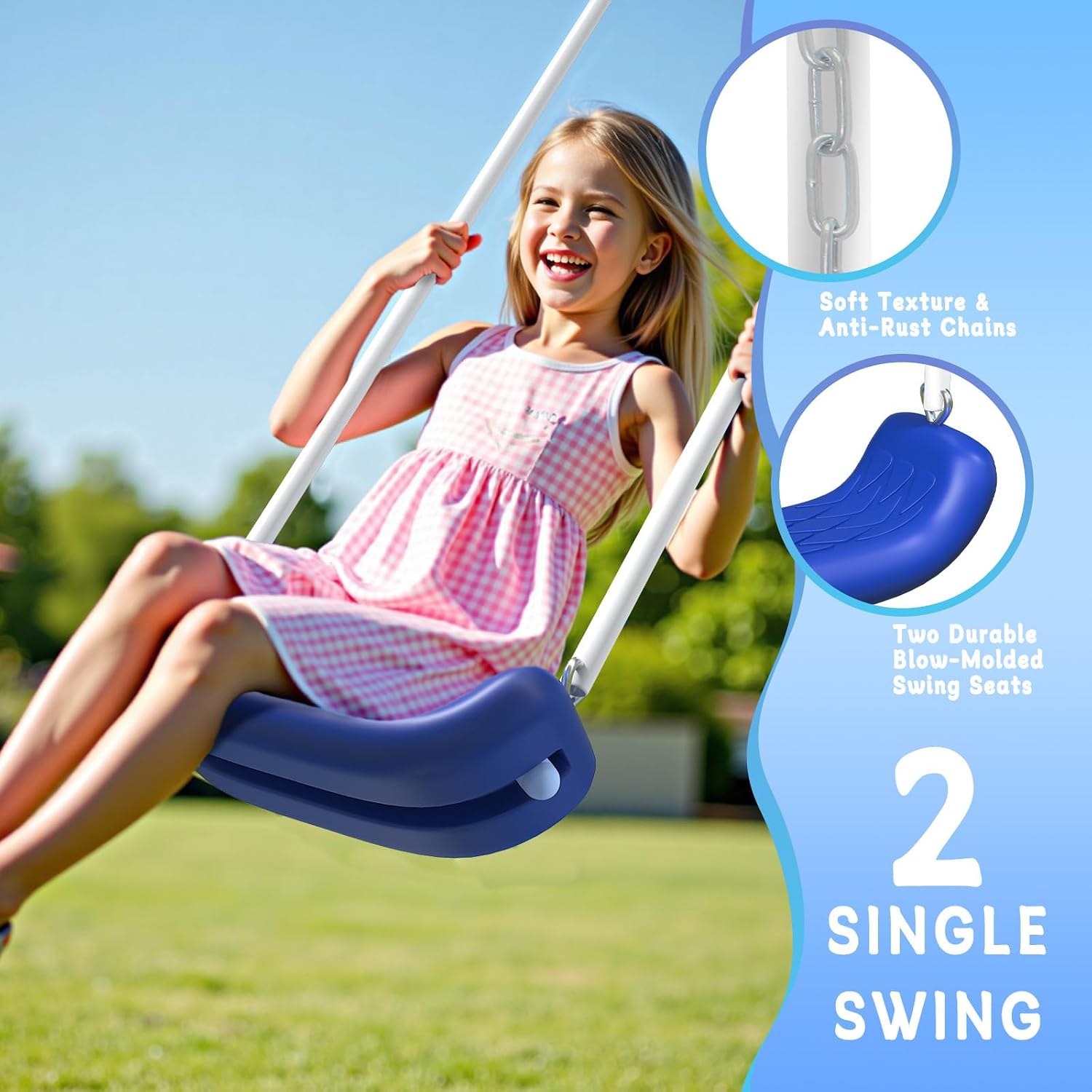 3-in-1 Swing Set for Backyard for Kids 3-8, 550lbs, Heavy Duty Metal A-Frame for Outdoor Playset, Two Blow-Molded Swing Seats and One 32-inch Saucer Swing for Kids Playground