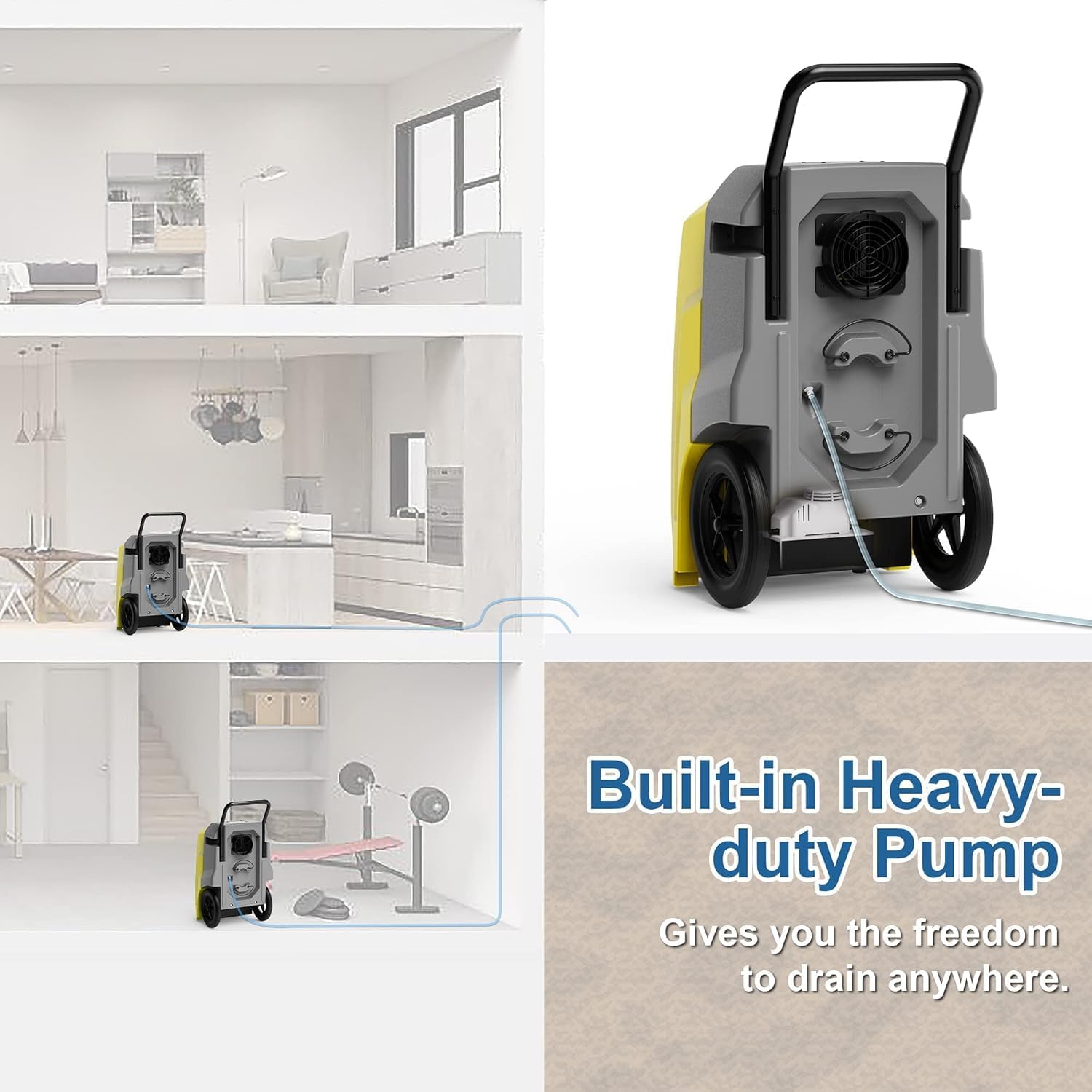 ALORAIR 180 Pints LGR Industrial Dehumidifier with Pump and Drain Hose, Portable Commercial Dehumidifier with Wheels for Home, Basements, Garages, and Job Sites, Yellow