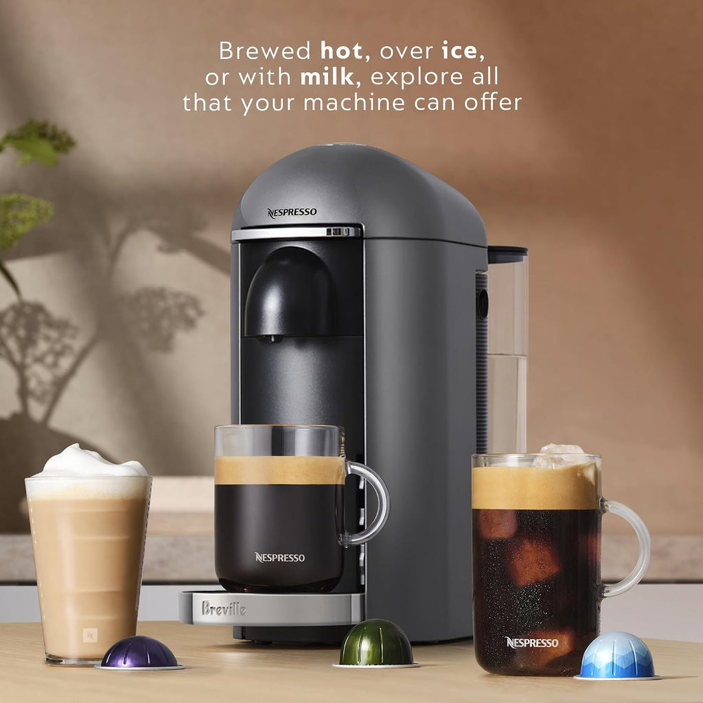 Nespresso Vertuo Plus Deluxe Coffee and Espresso Maker by Breville, Titan with Aeroccino Milk Frother
