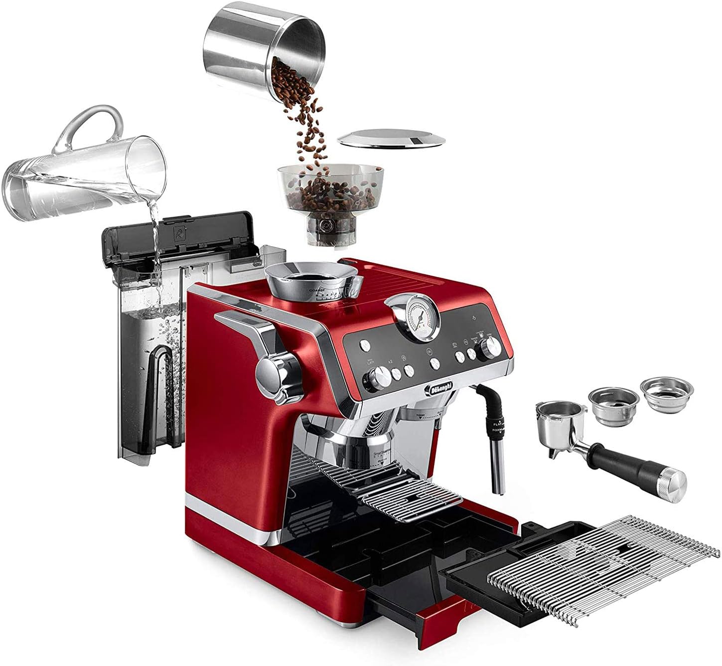 De'Longhi EC9335R La Specialista Espresso Machine with Sensor Grinder, Dual Heating System, Advanced Latte System & Hot Water Spout for Americano Coffee or Tea, Stainless Steel,67.6 oz, Red