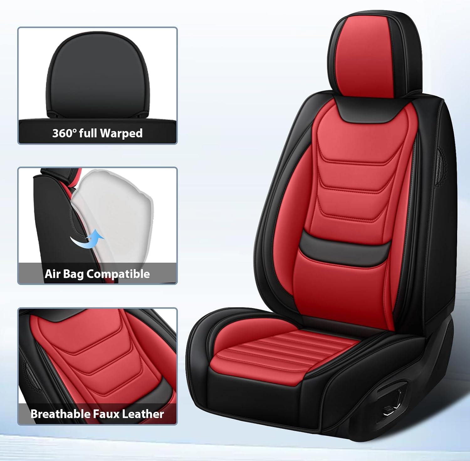 Fit for Hummer H3 2006-2009 Custom Seat Covers, PU Leather Car Seat Covers, Full Coverage Protection, Thick Cushioning Seat Protectors(Standard Full Set/Black Red)