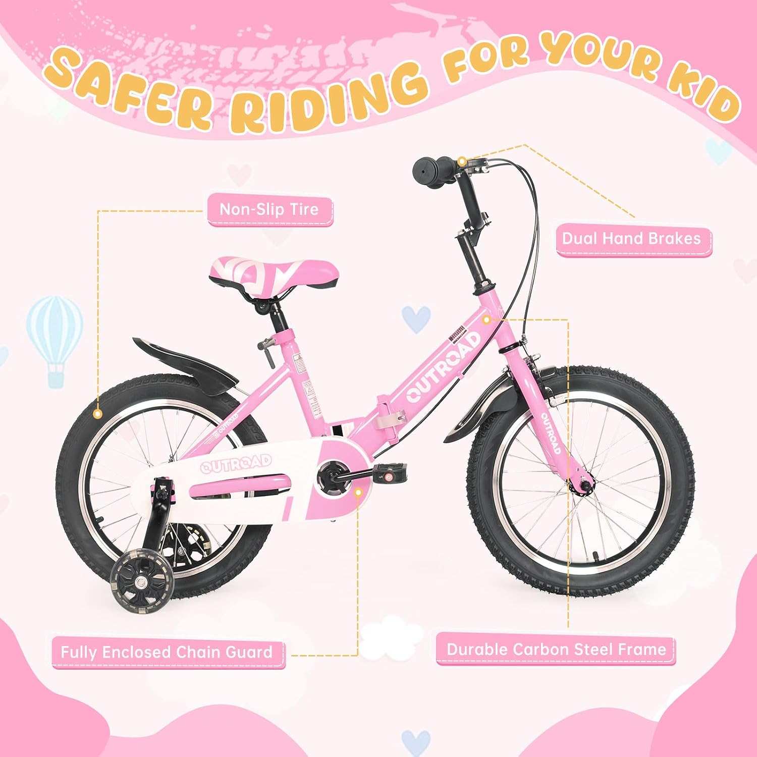 Betterland Folding Kids Bike,14/16/18 Inch Children Bicycle with Training Wheels and Dual Handbrakes Toddler Sport Bicycle for 3-9 Years Old Boys and Girls