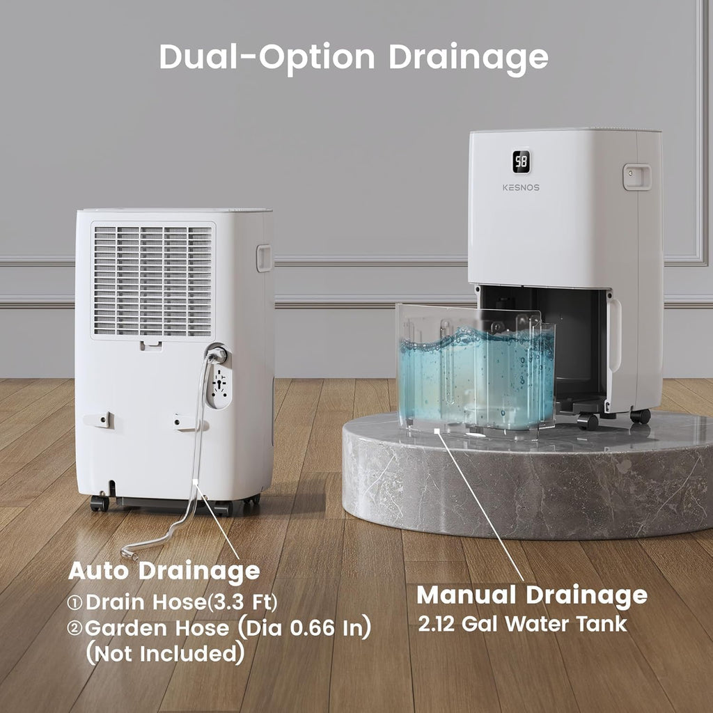 Kesnos 150 Pints Dehumidifier for Basement & Home with Drain Hose, Front LED Display and 2.11 Gal Water Tank, Ideal for Spaces up to 7,500 Sq. Ft., Featuring Auto Defrost & Timer