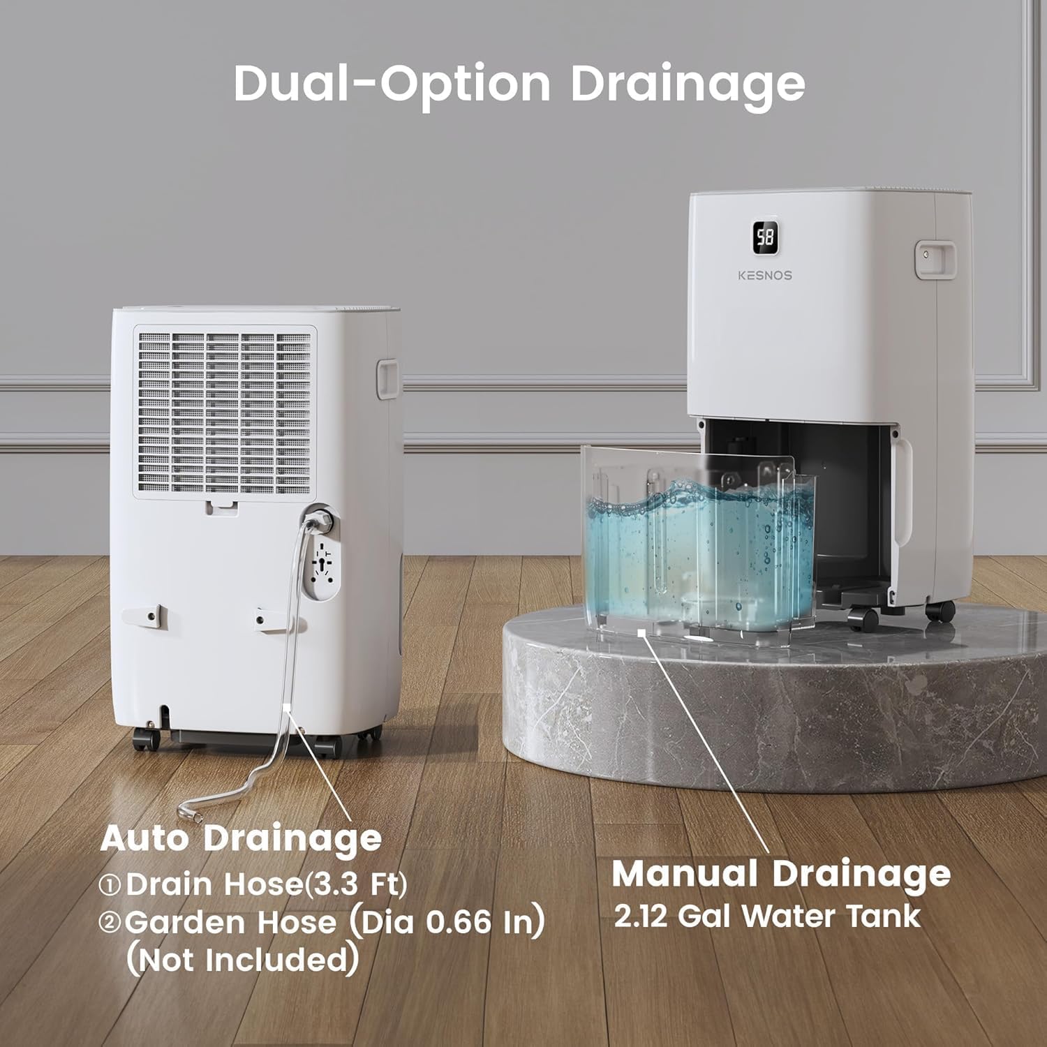 Kesnos 150 Pints Dehumidifier for Basement & Home with Drain Hose, Front LED Display and 2.11 Gal Water Tank, Ideal for Spaces up to 7,500 Sq. Ft., Featuring Auto Defrost & Timer