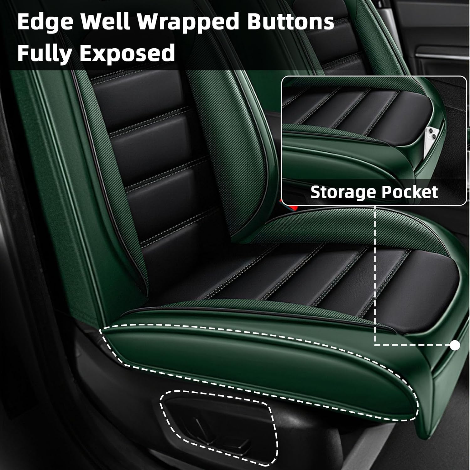 Car Seat Cover Fit for Honda Pilot 2003-2025,Compatible Airbag Non-Slip Waterproof Seat Cover,Car Seat Protector Premium Interior (Standard 2 Seats,Black Green)