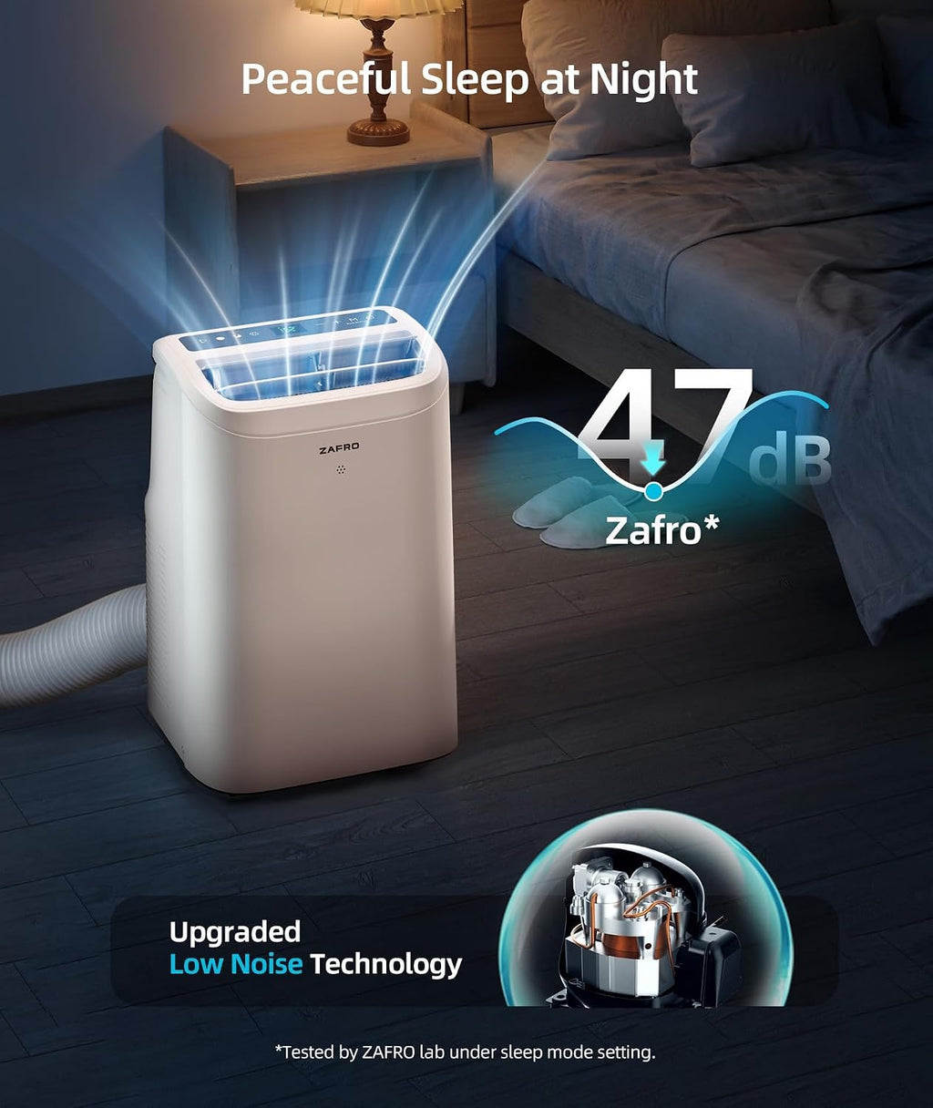 ZAFRO 10000 BTU Portable Air Conditioners (6000 BTU SACC) with Drainage-free Cooling, Fan & Dehumidifier, 47dB Quiet, APP Control/Remote/LED Display, 24H Timer, AC Unit for Bedroom