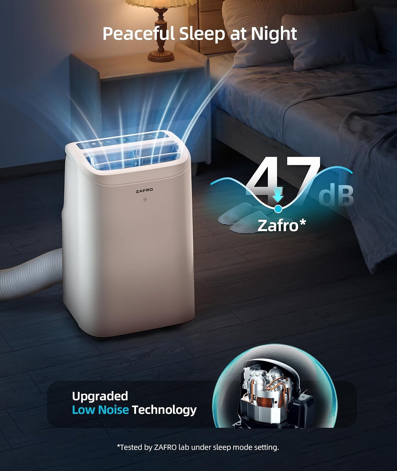 ZAFRO 10000 BTU Portable Air Conditioners (6000 BTU SACC) with Drainage-free Cooling, Fan & Dehumidifier, 47dB Quiet, APP Control/Remote/LED Display, 24H Timer, AC Unit for Bedroom