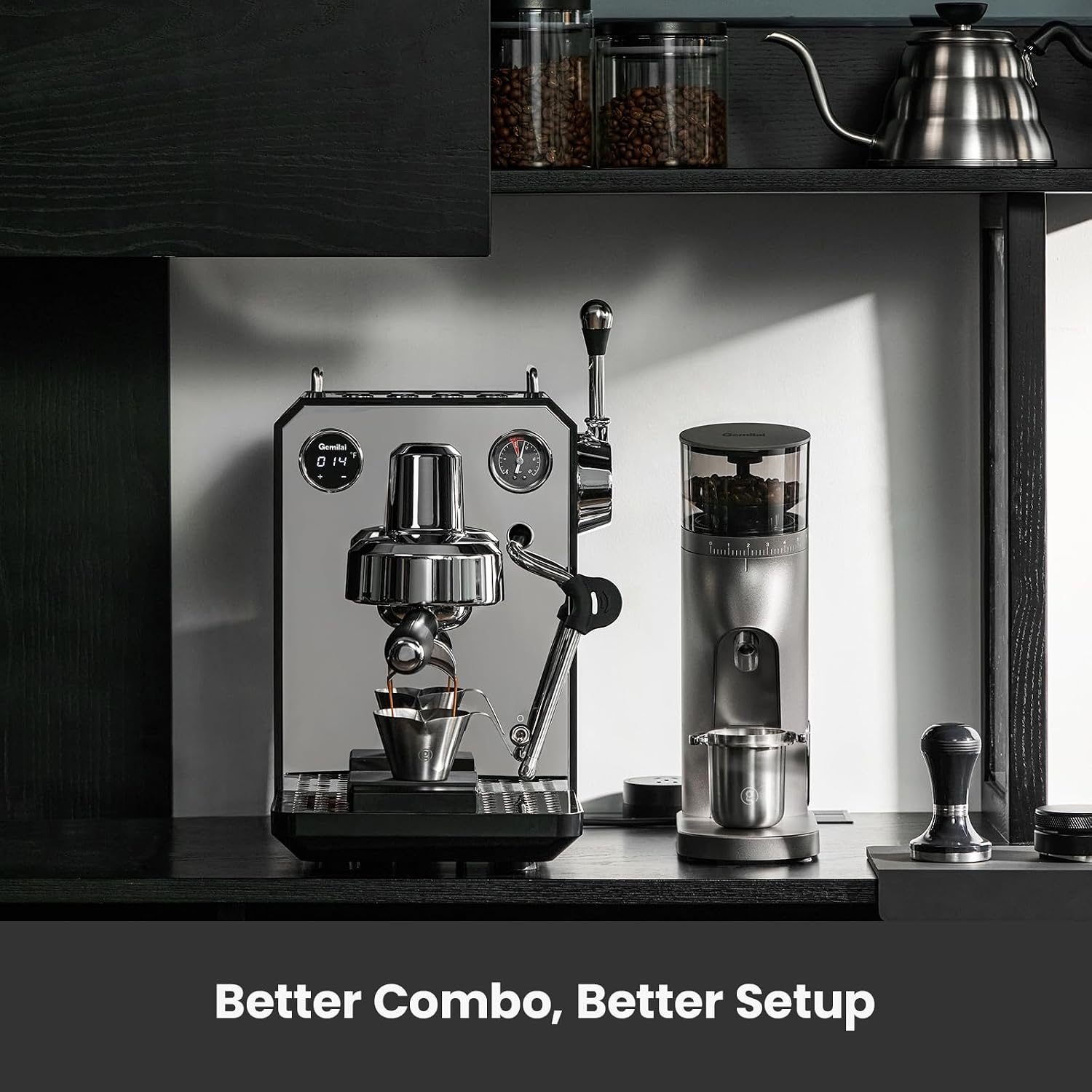 Gemilai Owl Espresso Machine, 15 Bar Professional Semi-Automatic Espresso Maker with Milk Frother Steam Wand & 57oz Removable Water Tank, Dual Display, for Cappuccino, Latte, G3006, Stainless Steel