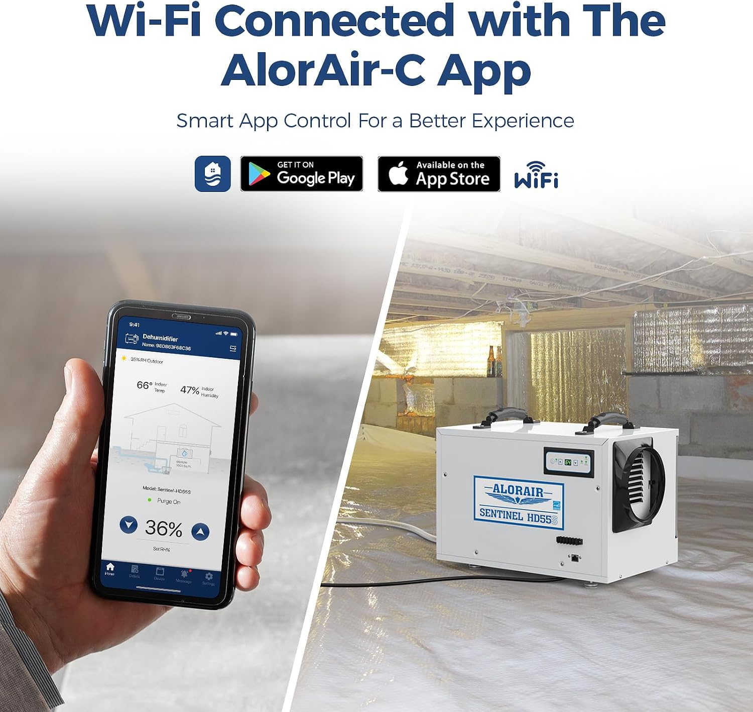 ALORAIR 120 PPD Wi-Fi Dehumidifier for Crawl Space, Basement, and Commercial Use, 2026 Energy Star APP Control, Auto-Defrost Crawlspace Dehumidifiers