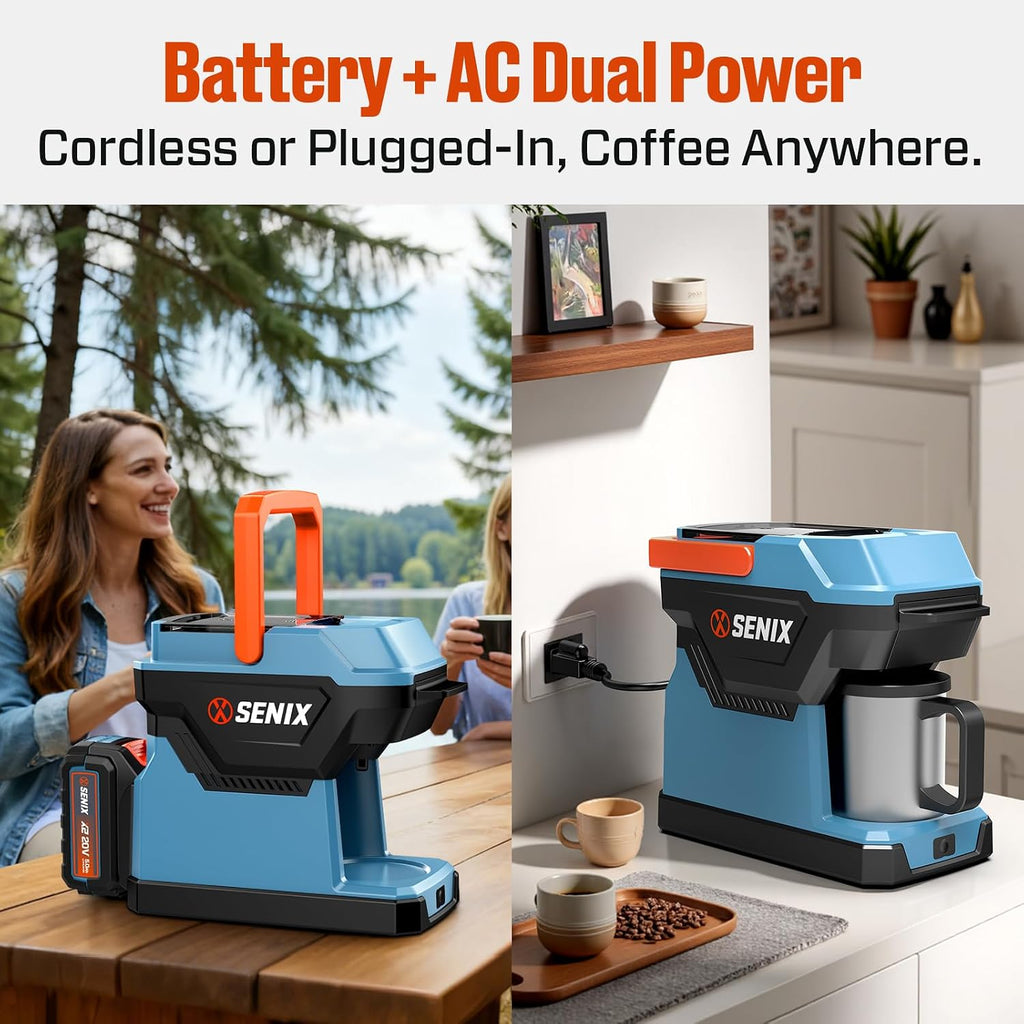 SENIX Portable Coffee Maker with 5000mAh Battery, Dual AC/DC Electric Coffee Machine for Car/RV/Camping, Cordless Outdoor Travel Brewer Compatible with Ground & ESE Pods, Included Cup