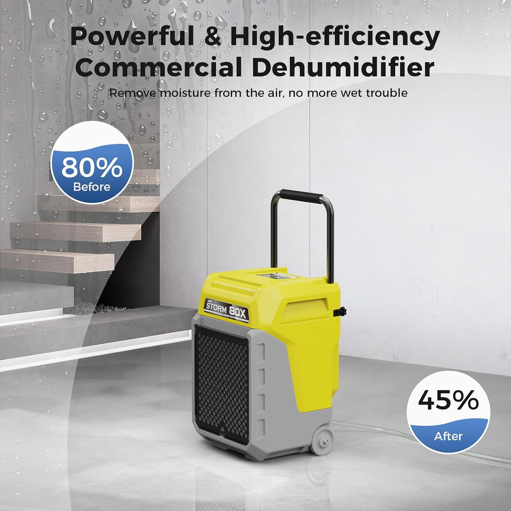 ALORAIR 170 PPD Commercial Dehumidifier with Pump & Drain Hose, LGR Industrial Use, Portable Dehumidifier with Wheels for Water Damage Restore, Carpet Drying, Storm 80X (Yellow)