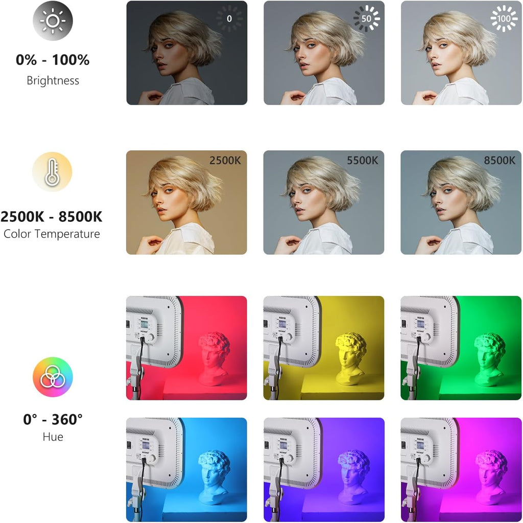 Neewer 18.3/'' RGB LED Video Light Panel with App Control Stand Kit 2 Packs, 360° Full Color,60W Dimmable 2500K~8500K RGB168 CRI97+ 17 Scene Effect for Game/YouTube/Zoom/Photography,White