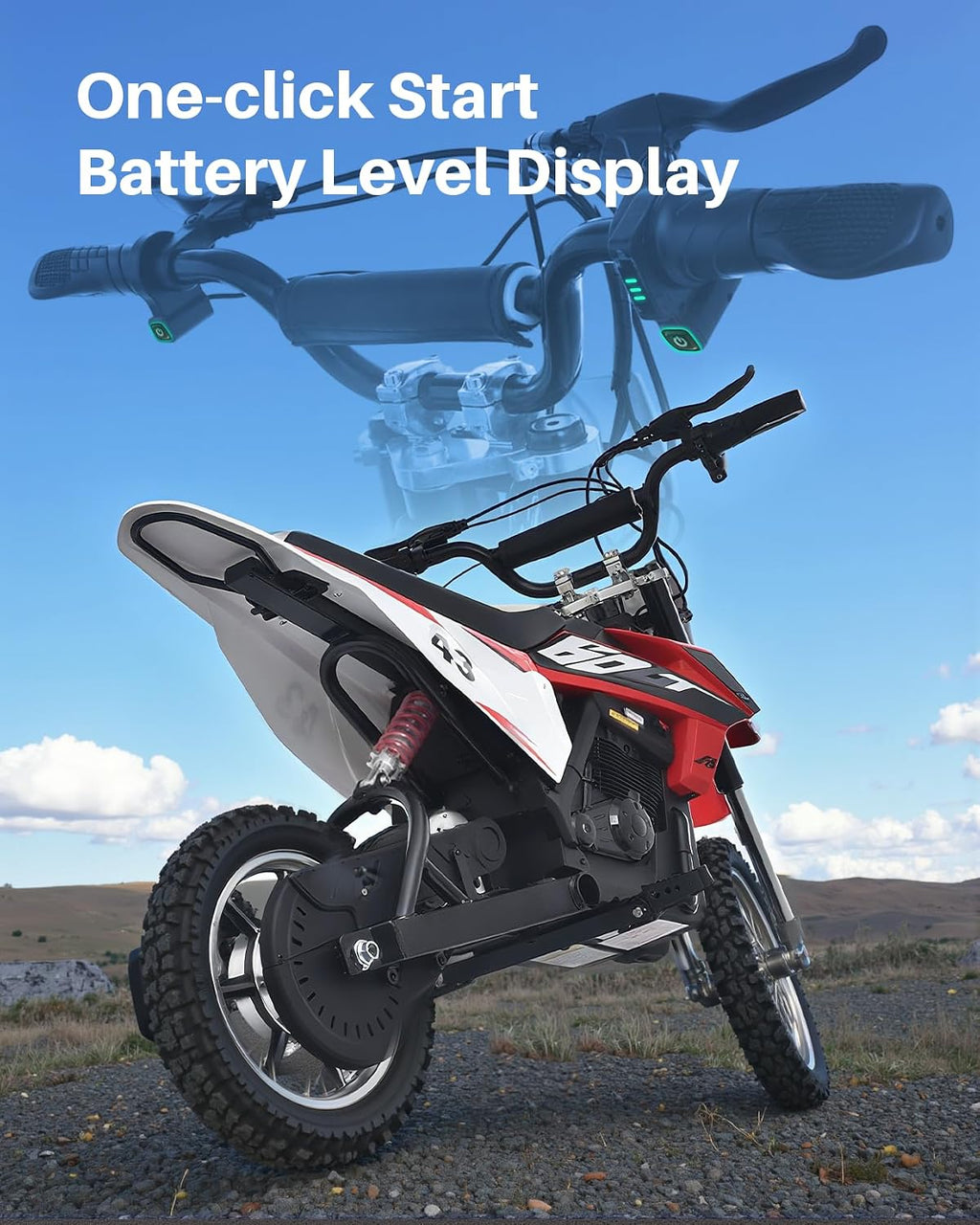 Blitzshark 36V 650W Kids Electric Dirt Bike Off-Road Motocross Ultra Powerful Motorcycle, with 17 MPH MAX Speed, Rubber Tire,Twist Grip Throttle, Dual Suspension & Brakes, Leather Seat, SRK-MC20 Pro