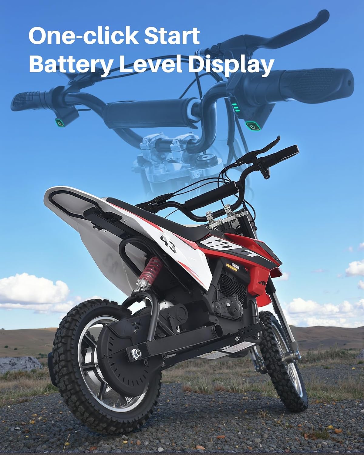 Blitzshark 36V 650W Kids Electric Dirt Bike Off-Road Motocross Ultra Powerful Motorcycle, with 17 MPH MAX Speed, Rubber Tire,Twist Grip Throttle, Dual Suspension & Brakes, Leather Seat, SRK-MC20 Pro