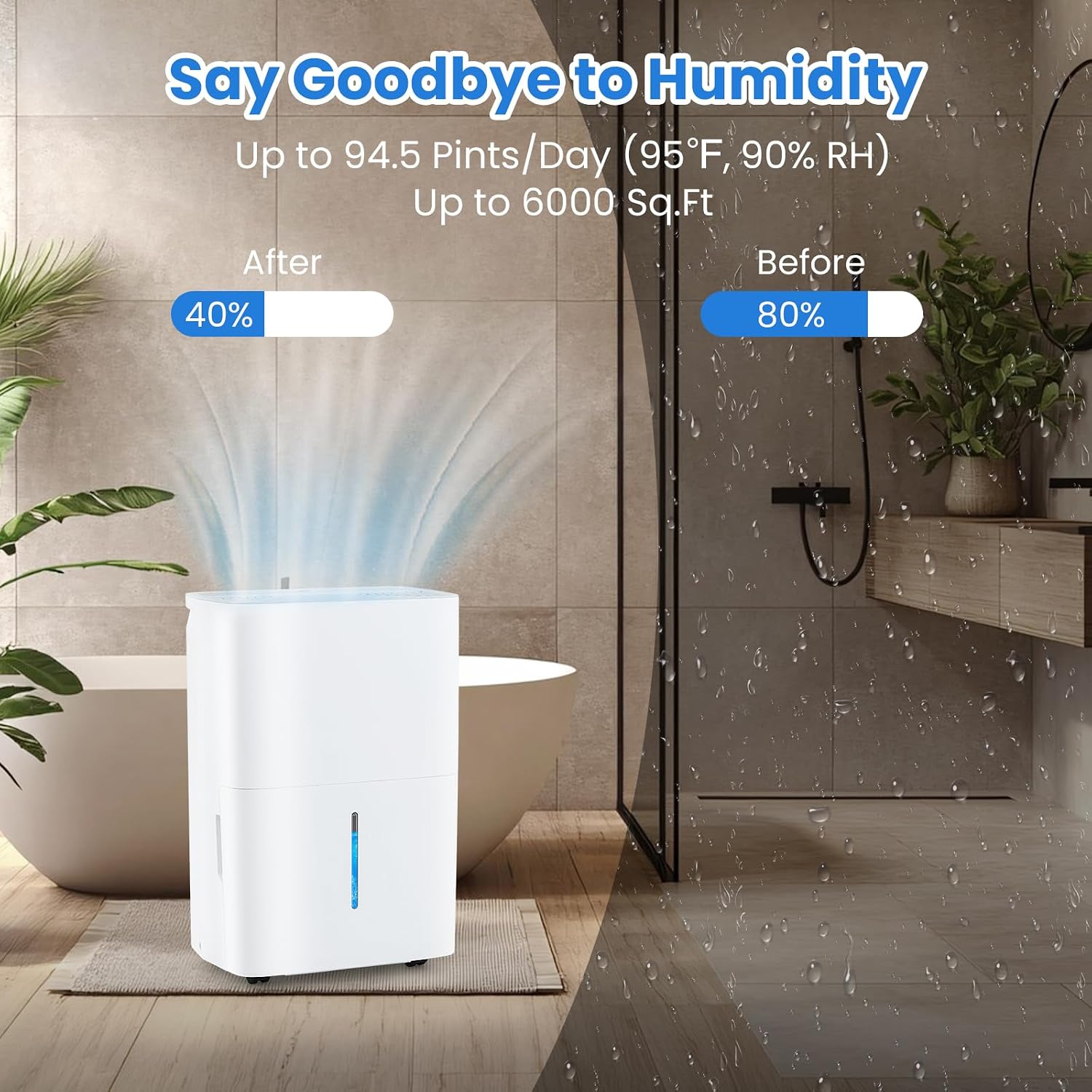 ARLIME 94.5 Pints Dehumidifier for Home, 6000 Sq.Ft Dehumidifier w/24H Timer, LED Display, Child Lock, Drain Hose& Auto Defrost for Bedroom Basement Garage Office (94.5 Pints)