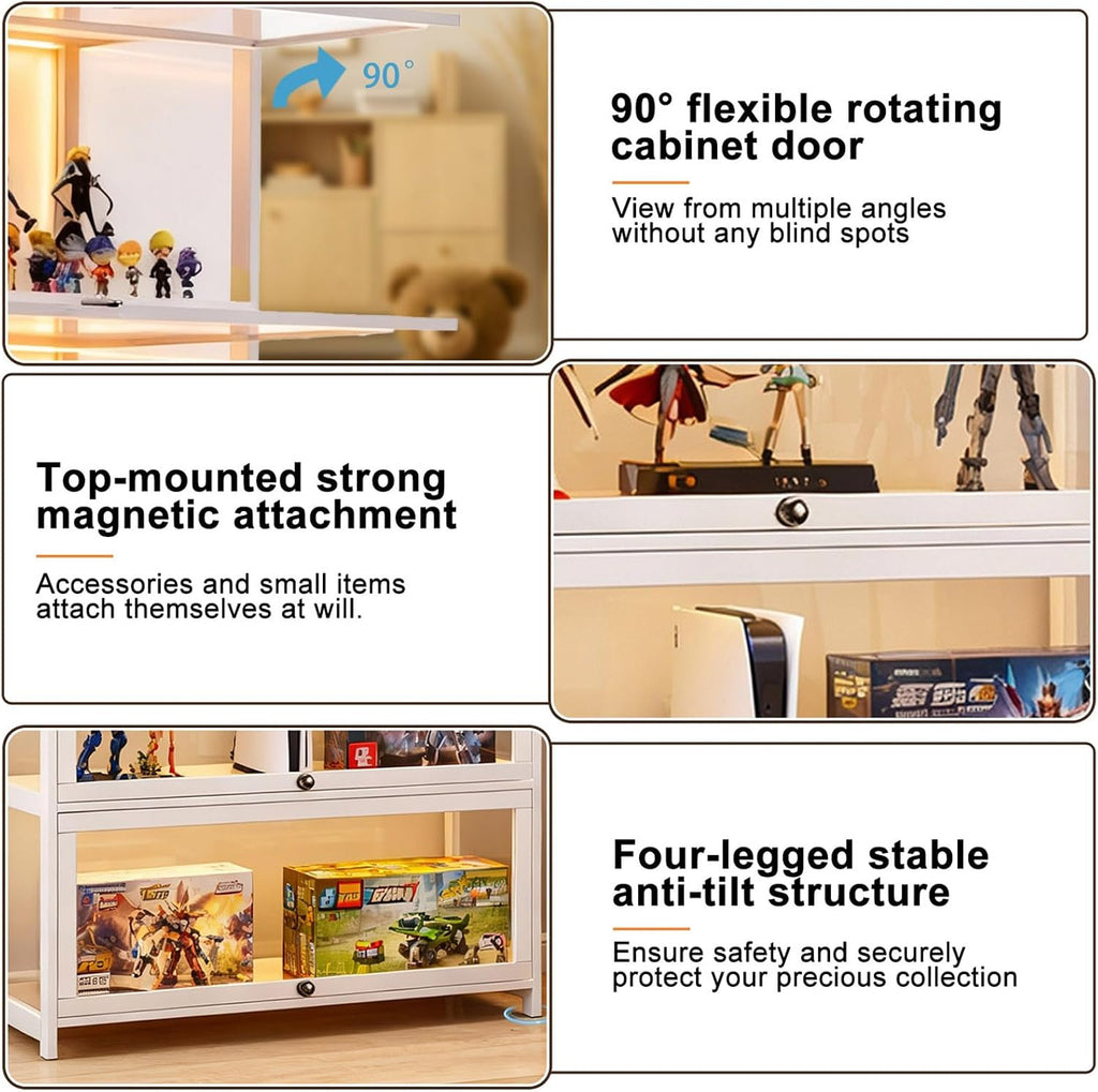 Display Cabinet with Acrylic Glass Doors 5-Tier Curio Cabinet - Collectibles Toy Organizers Rack & Display Shelf - Bookcase for Home Office Playroom Living Room Books Toys (White)