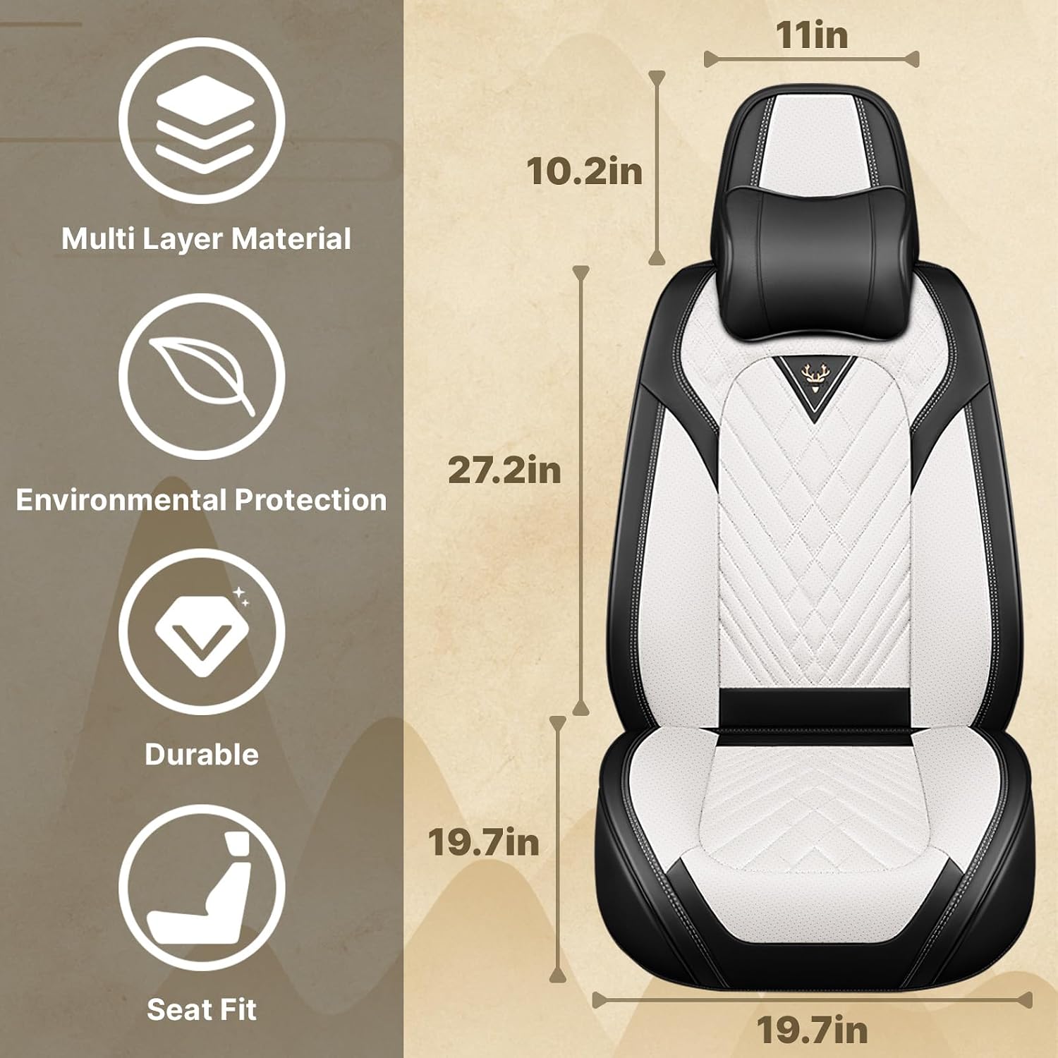 Fit for 97% of Cadillac Seat Covers, Fashion Sport Seat Cover with Waterproof Leather, Airbag Safe Design Seat Protector (5 Full Seat Luxury, Black White)