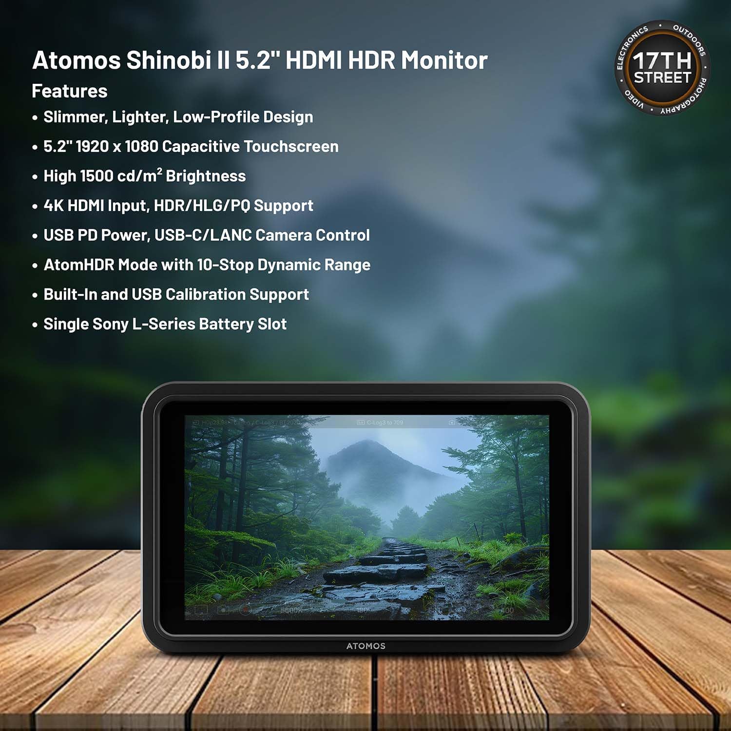 Atomos Shinobi II 5.2' HDMI Camera Monitor with HDR Touchscreen Display | Lightweight Monitor for Photography with Battery, Charger and Camera Hot Shoe Mount Advanced Bundle Set