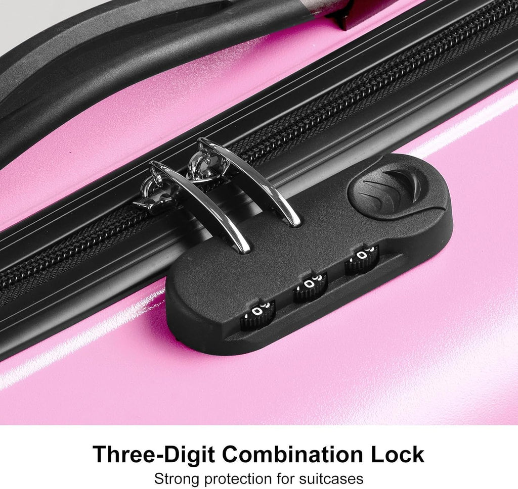 24 Inch Kid Ride Suitcase,Kid Luggage Seat Ride With Lock - Kids Travel Trolley With Safety Belt, Kids Luggage With Wheels Child Stroller Spinner Luggages, ABS+PC (Pink, 6-12 Years)