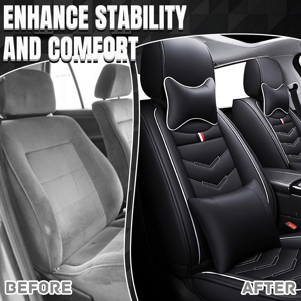 Car Seat Covers Fit for Toyota Sienna 2000-2025, Leather Seat Covers for Car, Waterproof Non-Slip Durable Car Seat Protector(2 Seats with Pillow,Black White)
