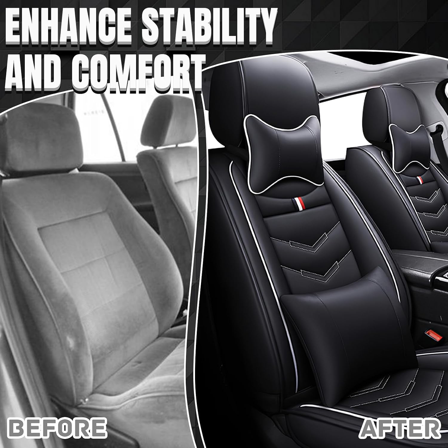 Car Seat Covers Fit for Toyota Sienna 2000-2025, Leather Seat Covers for Car, Waterproof Non-Slip Durable Car Seat Protector(2 Seats with Pillow,Black White)