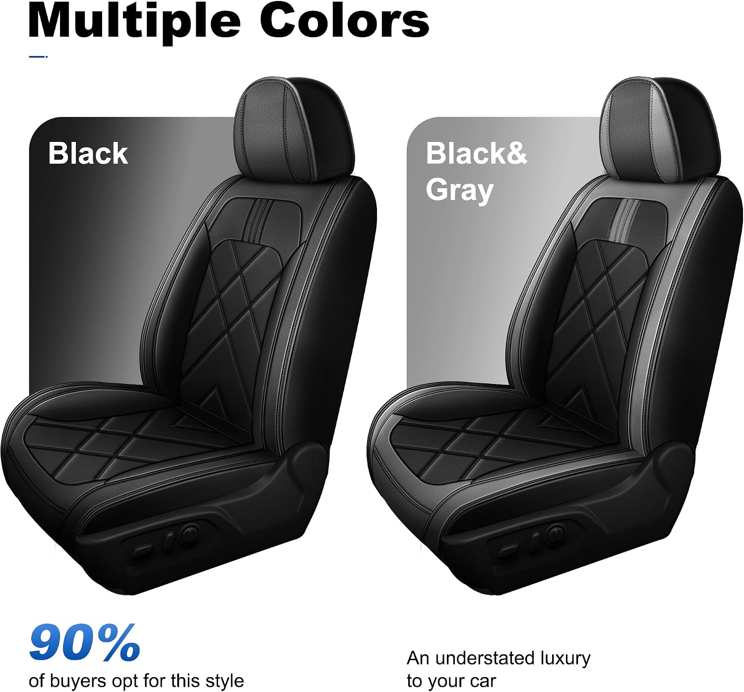Truck Seat Covers Fit for 2007-2025 2026 Chevrolet Chevy Silverado & GMC Sierra 1500 2500 3500 HD Crew Double Extended Cab Waterproof Leather Seat Protectors (5pc Full Set, Black & Grey)