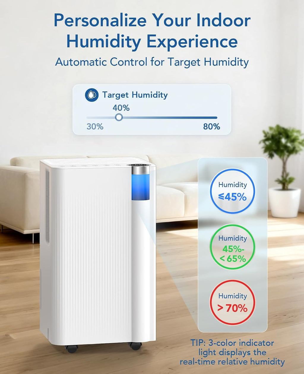 2500 Sq.Ft Dehumidifier for Basement with Drain Hose Max 34 Pints, Dehumidifiers for Home Large Room Bathroom Bedroom, 3 Modes, Smart Humidity Control, Auto Defrost, 24H Timer, Sleep Mode