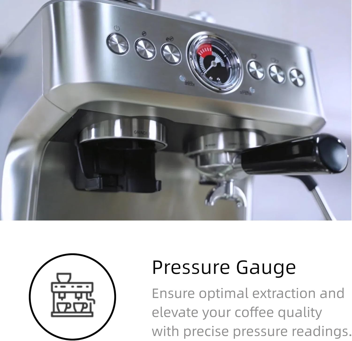 20 Bar Espresso Machine with Grinder & Milk Frother Steam Wand, 96 oz Removable Water Tank, Expresso Coffee Machines Commercial Espresso Maker for Home or Café, latte, Cappuccino - Stainless Steel