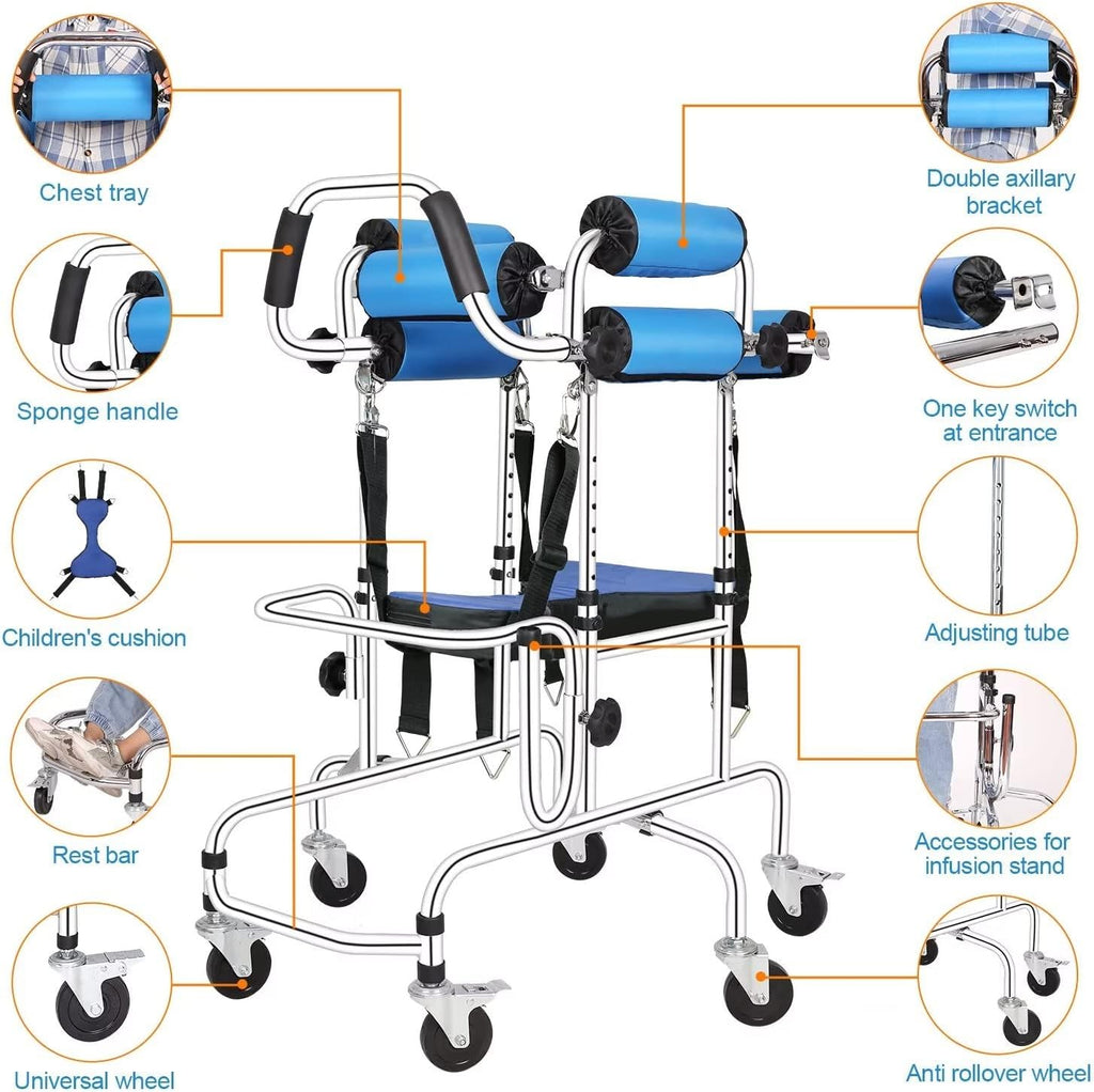 6-Wheels Walkers Disabled Children Cerebral Palsy Disabled Kids Walker, Upgrade Double Cushion Auxiliary Equipment Rehabilitation Standing Walking Aid for Lower Limb Training and Assis