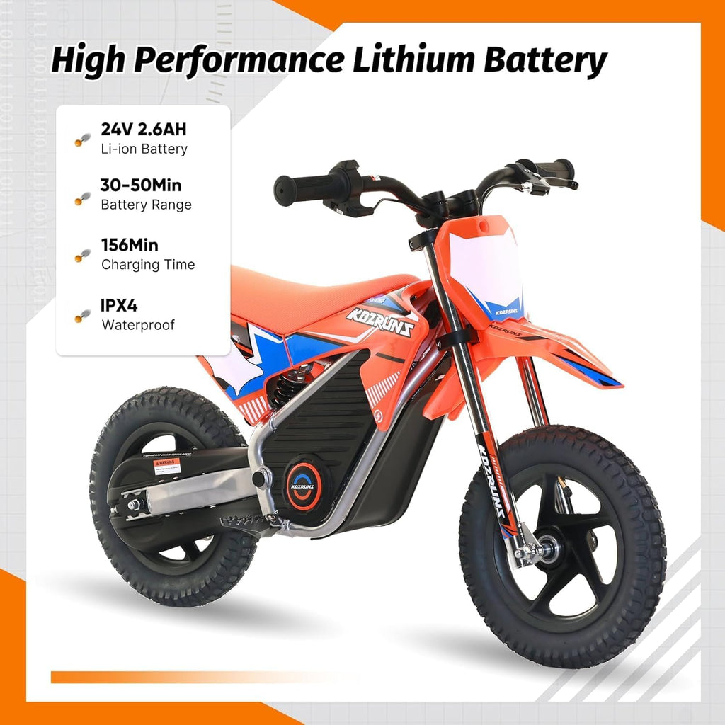 Electric Dirt Bike for Kids 3-7, 150W Powerful High Performance Racing Electric Motorcycle, 2 Speed Settings, Up to 8.0MPH, 12-Inch Off-Road Tires, Rear Disc Brakes & Advanced Suspension