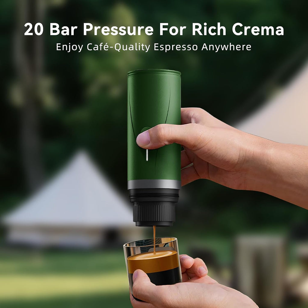 Portable Espresso Maker,Self-Heating Electric Mini Coffee Machine,Up to 20-Bar Pressure,Compatible with NS Capsules & Fine Grind,Coffee Maker for Outdoor Camping,Hiking,RV & Car, travel (Black)