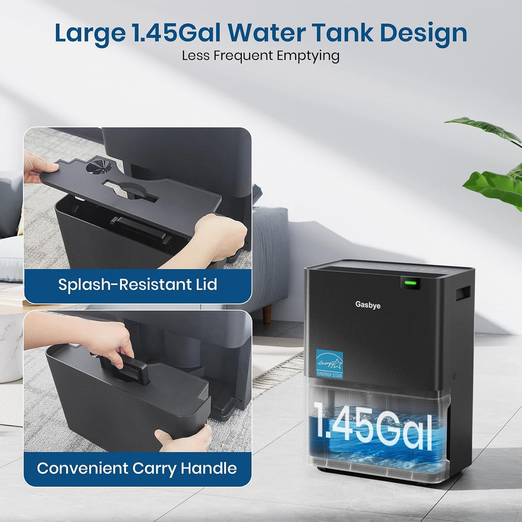 Gasbye 4500 Sq.Ft. 2026 Energy Star Dehumidifier for Basement with Drain Hose, Max 75 Pints/D Dehumidifier for Large Room, [43dB Quiet Compressor], Easy Drainage, Auto-restart, Black