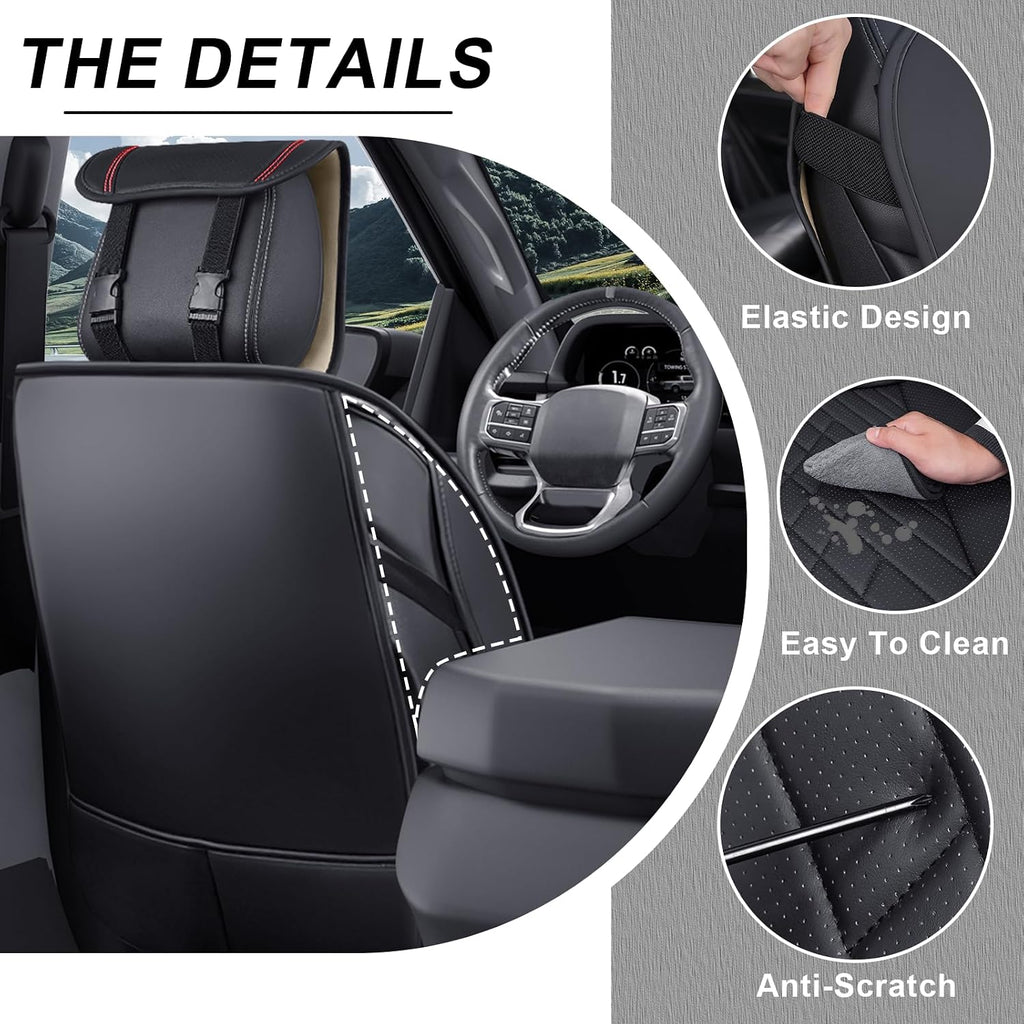 Dodge Ram Truck Seat Covers Custom for 2002-2026 1500 2002-2026 2500/3500 Crew Double Mega Quad Cab Bighorn Laramie Tradesman Classic Front Seat Covers Protectors(Luxury 2 Seats/Black Red)