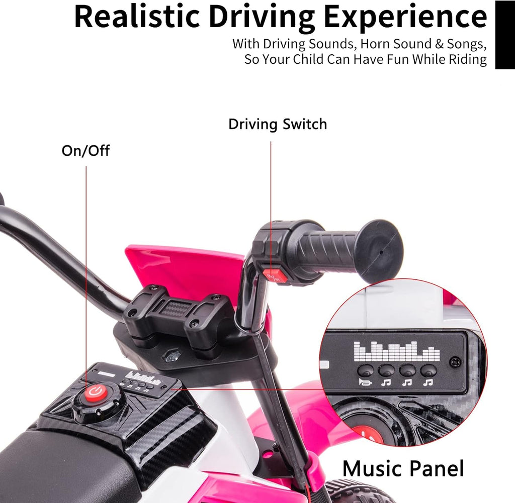 12 Volt Girls Electric Motorcycle with Training Wheels Kids Dirt Bike Battery Powered Ride On Toy Rechargeable Motorbike with 2 Speeds Music Player Shock Absorber, Rose Pink