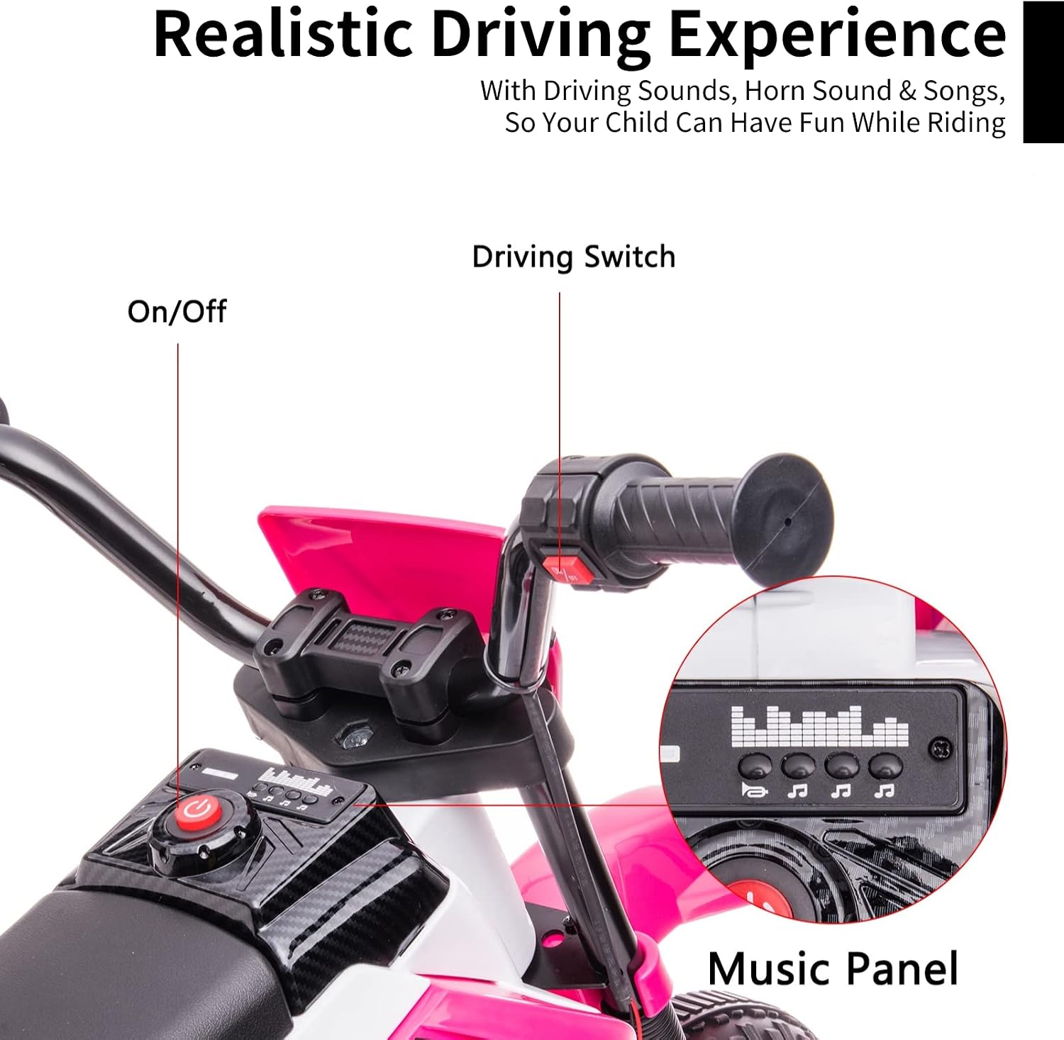 12 Volt Girls Electric Motorcycle with Training Wheels Kids Dirt Bike Battery Powered Ride On Toy Rechargeable Motorbike with 2 Speeds Music Player Shock Absorber, Rose Pink