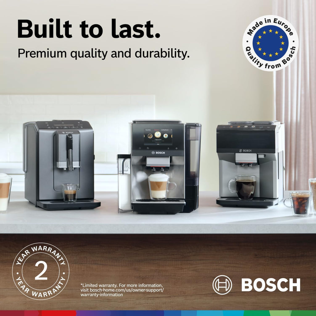 Bosch Fully Automatic Coffee and Espresso Machine - 9 Drinks, Barista Quality, Double Cup Super Coffee Maker - Programmable Machine, Large Bean Capacity - Easy Clean, Maintenance - Black - TPU40109
