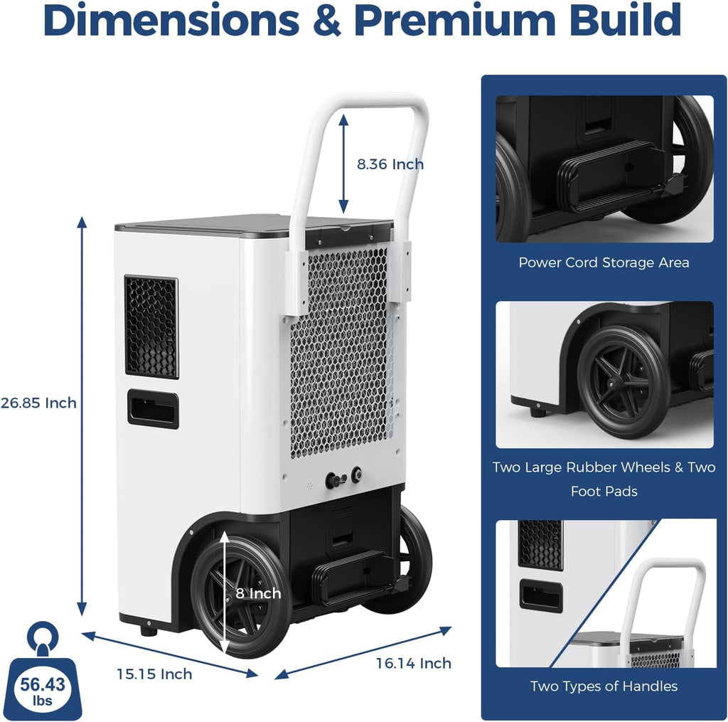 ALORAIR 145 PPD Commercial Dehumidifier with Pump & Drain Hose, LGR Tech Dehumidifiers for Garage, Large Room, Basement, Industrial Space, Power-Off Memory, Sentinel Elite60X
