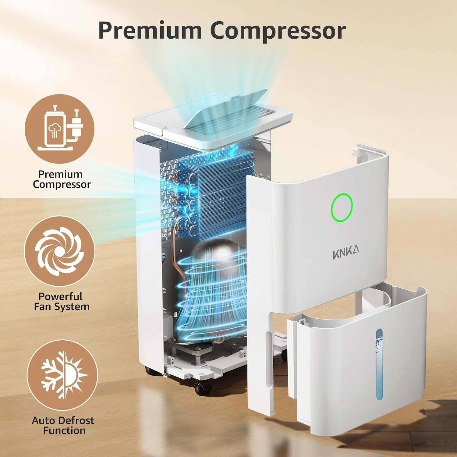 KNKA 19 Pint Quiet Dehumidifier with Drain Hose, 1300 Sq.ft Dehumidifiers for Home, Smart Humidity Control & Display, 24H Timer, Washable Filter, Idea for Bathroom Basement Bedroom RV Large Room