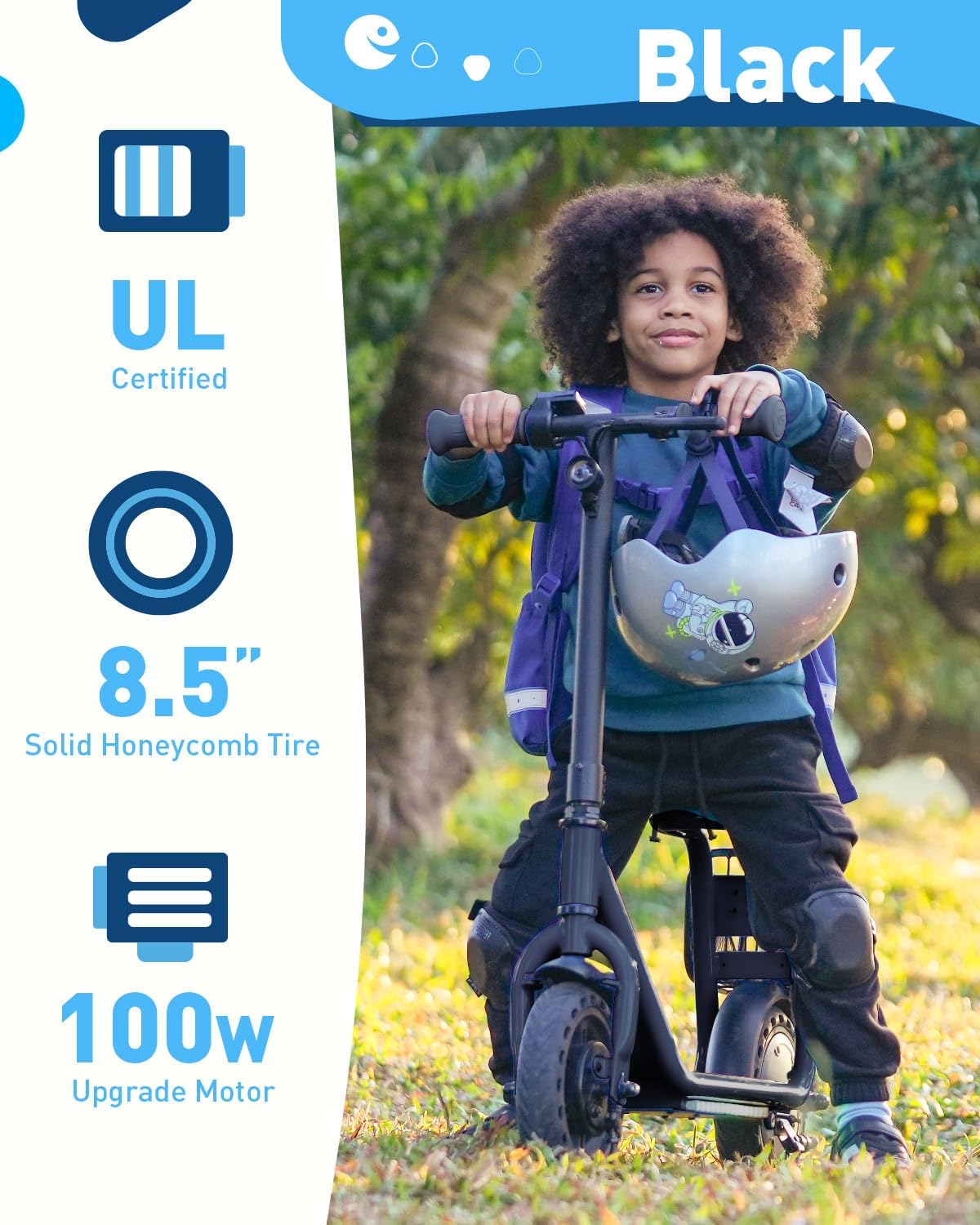 Hiboy Q2 Lite Electric Scooter with Seat for Kids Ages 4–10, LED Lights, UL Certified, 9.3 MPH, 100W Motor, Easy Control