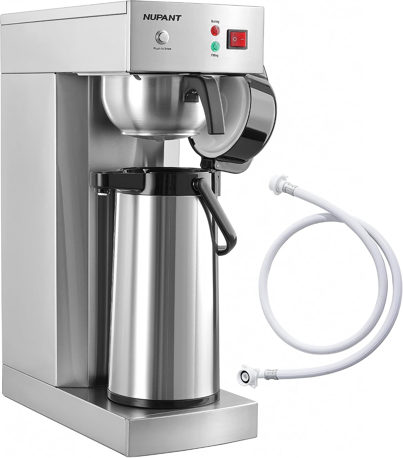NUPANT Auto-Filling Commercial Airpot Coffee Brewer 2.2L/74oz Dirp Coffee Maker Machine with 24 Hours Hot Thermal Carafe Stainless Steel Pour Over Coffee Dispenser 120V/1450W for Restaurant Office