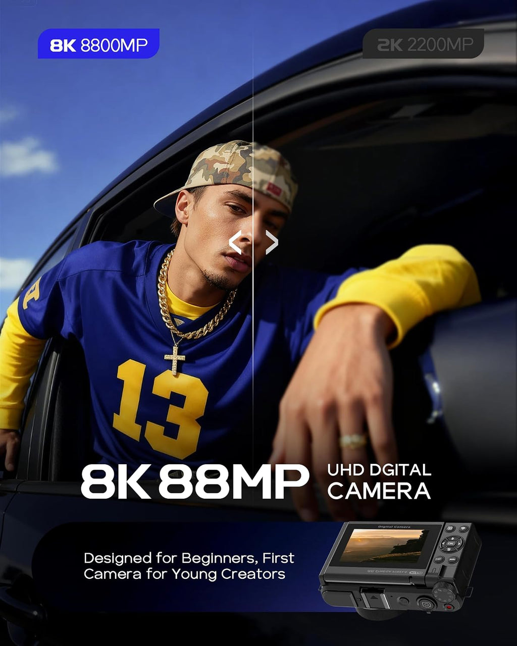 8K Digital Camera for Photography - 88MP Autofocus Vlogging Camera for YouTube with 64GB SD Card, WiFi, 18X Zoom 3' 180° Flip Screen Compact Travel Camera with 2 Batteries for Teens and Beginner