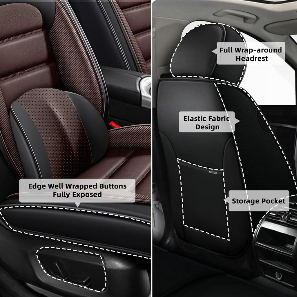 Car Seat Cover Fit for Chevy Avalanche 2002-2013,Compatible Airbag Non-Slip Waterproof Seat Cover,Car Seat Protector Premium Interior (Luxury 5 Seats,Black Coffee)