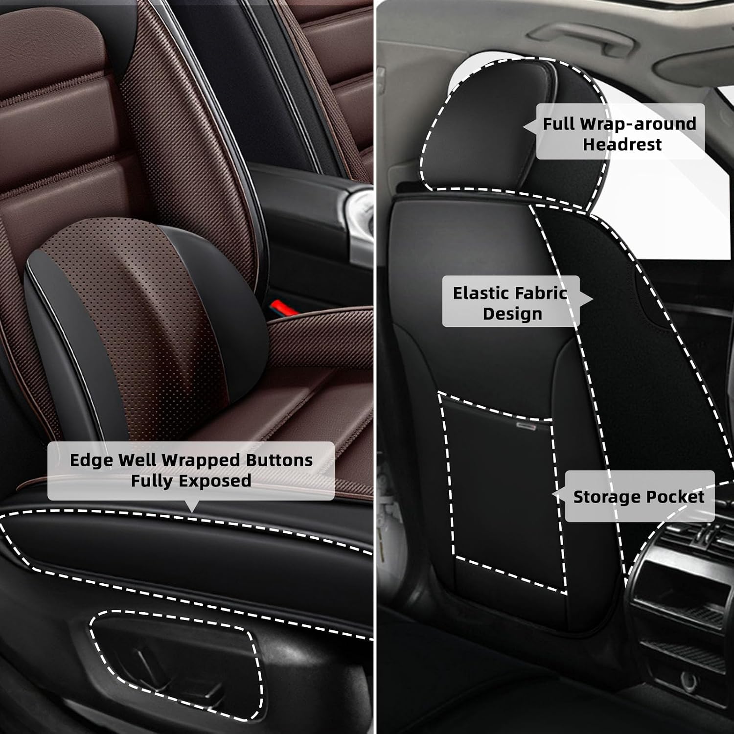 Car Seat Cover Fit for Chevy Avalanche 2002-2013,Compatible Airbag Non-Slip Waterproof Seat Cover,Car Seat Protector Premium Interior (Luxury 5 Seats,Black Coffee)