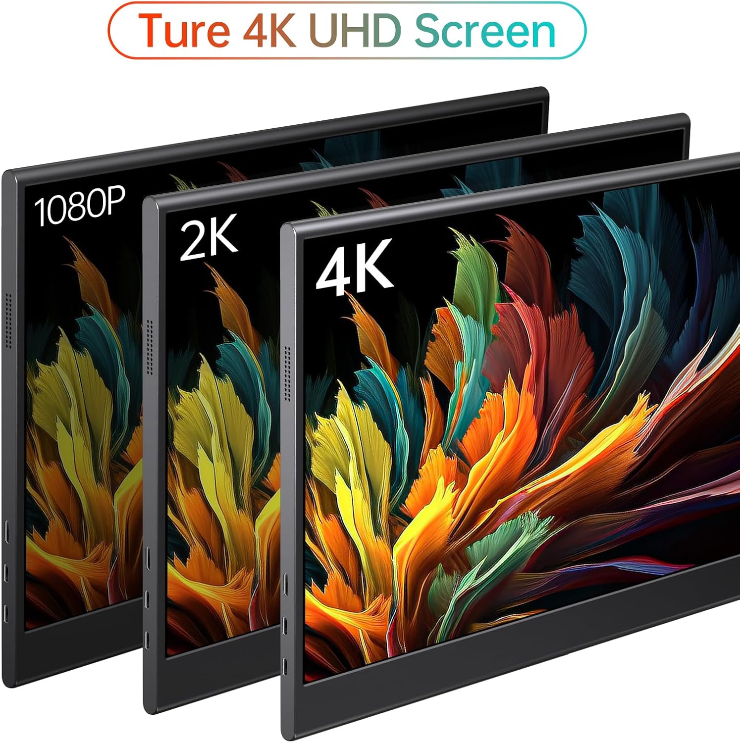 WGK True 4K Portable Monitor - 15.6inch UHD 3840×2160 100% sRGB USB-C HDMI External Second Monitor Portable IPS Screen Computer Display with Speakers for Laptop MacBook Switch PS5/4 Xbox