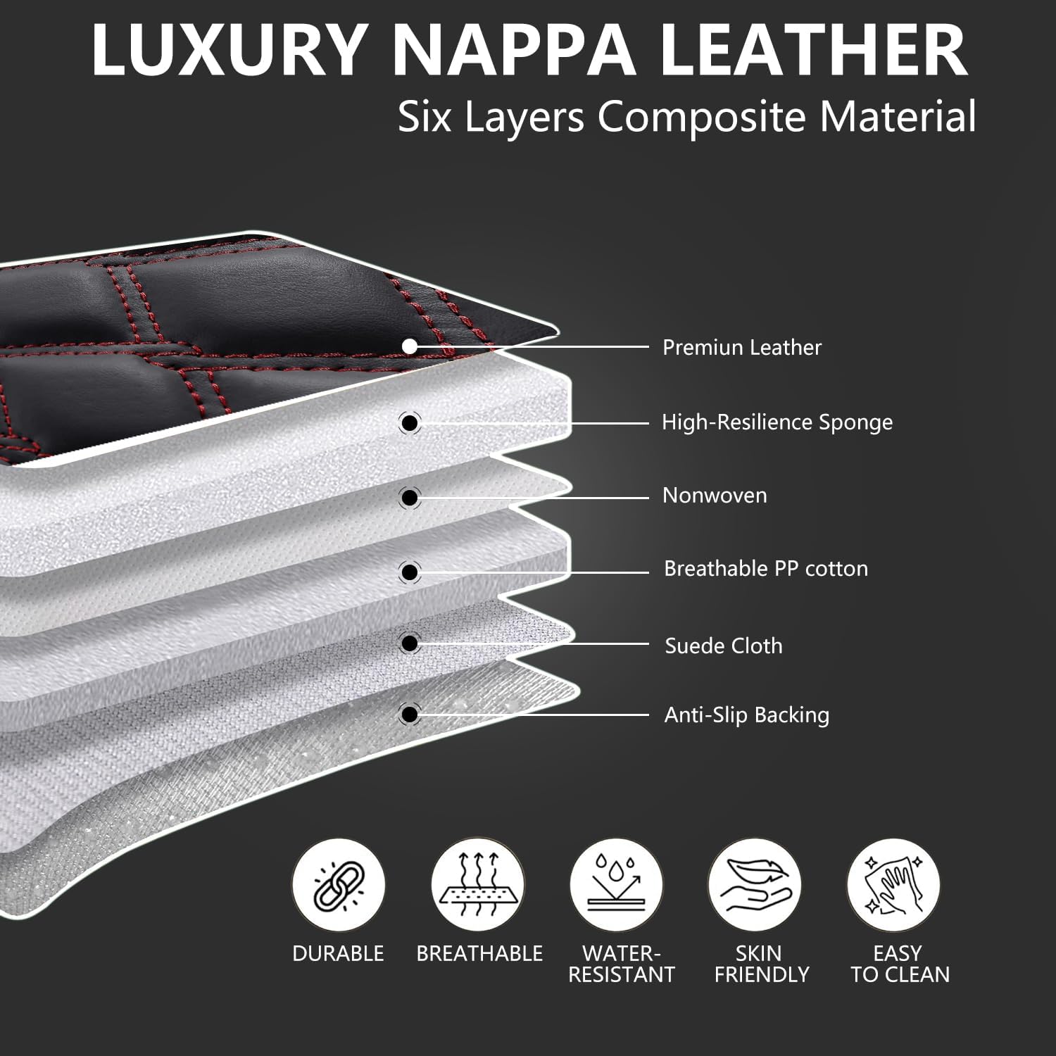 Seat Covers for Jeep Grand Cherokee 2011-2024 2025 2026,Full Set Luxury Leather Car Seat Cover Waterproof 5 Seat Protectors,Breathable Vehicle Seat Cover Airbag Compatible Cushion(Red Black)