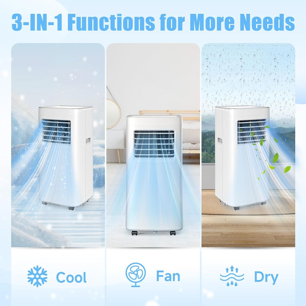 Portable Air Conditioners, 3-in-1 8500 BTU Cooling Unit with Fan & Dehumidifier for Room, Quiet Operation, Cools up to 450 sq.ft, Complete Window Installation Kit for Home Office