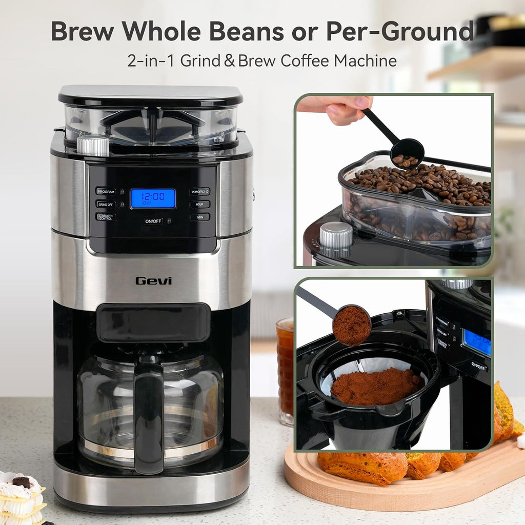 Gevi Coffee Grinder Electric,Coffee Bean Grinder with 35 Grind Settings for Espresso,Drip,French Press,Burr Coffee Grinder for Home Use,Anti-static Design,Black